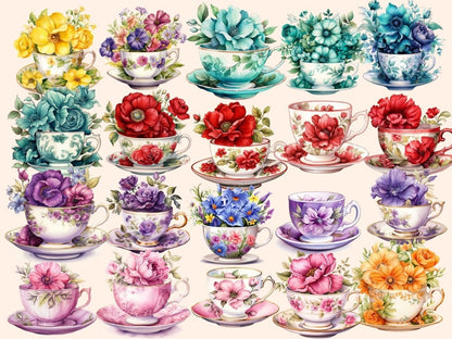 Floral Tea Watercolor Clipart cottagecore clipart - Wonders Artist