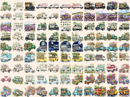 Floral Trucks Watercolor Clipart floral clipart - Wonders Artist