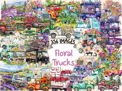 Floral Trucks Watercolor Clipart floral clipart - Wonders Artist