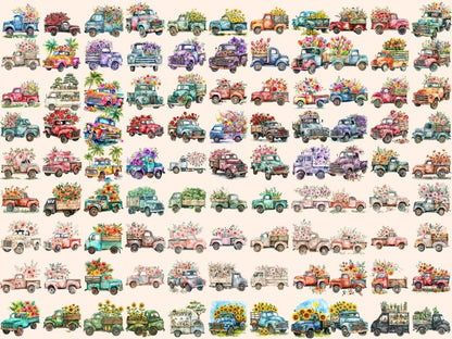 Floral Trucks Watercolor Clipart floral clipart - Wonders Artist
