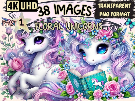 Floral Unicorns Clipart Cute unicorn art - Wonders Artist