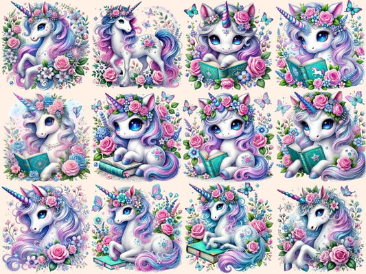 Floral Unicorns Clipart