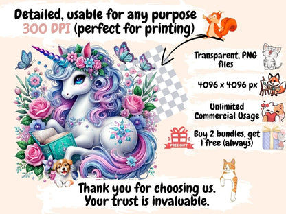 Floral Unicorns Clipart Cute unicorn art - Wonders Artist