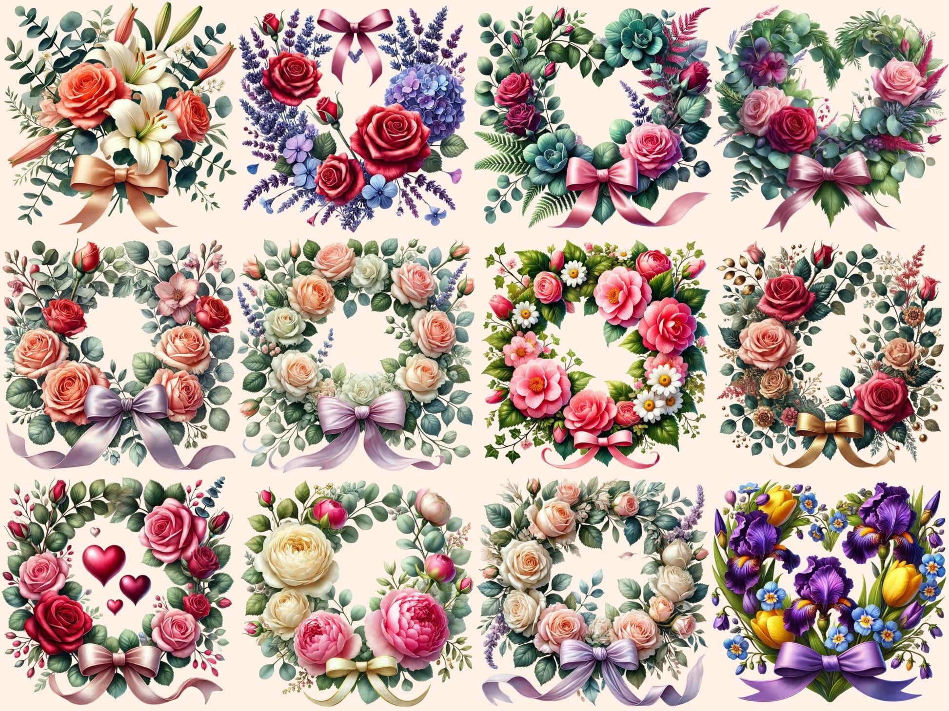 Floral Wreaths Clipart - High - Quality Instant Digital Download for Creative Projects