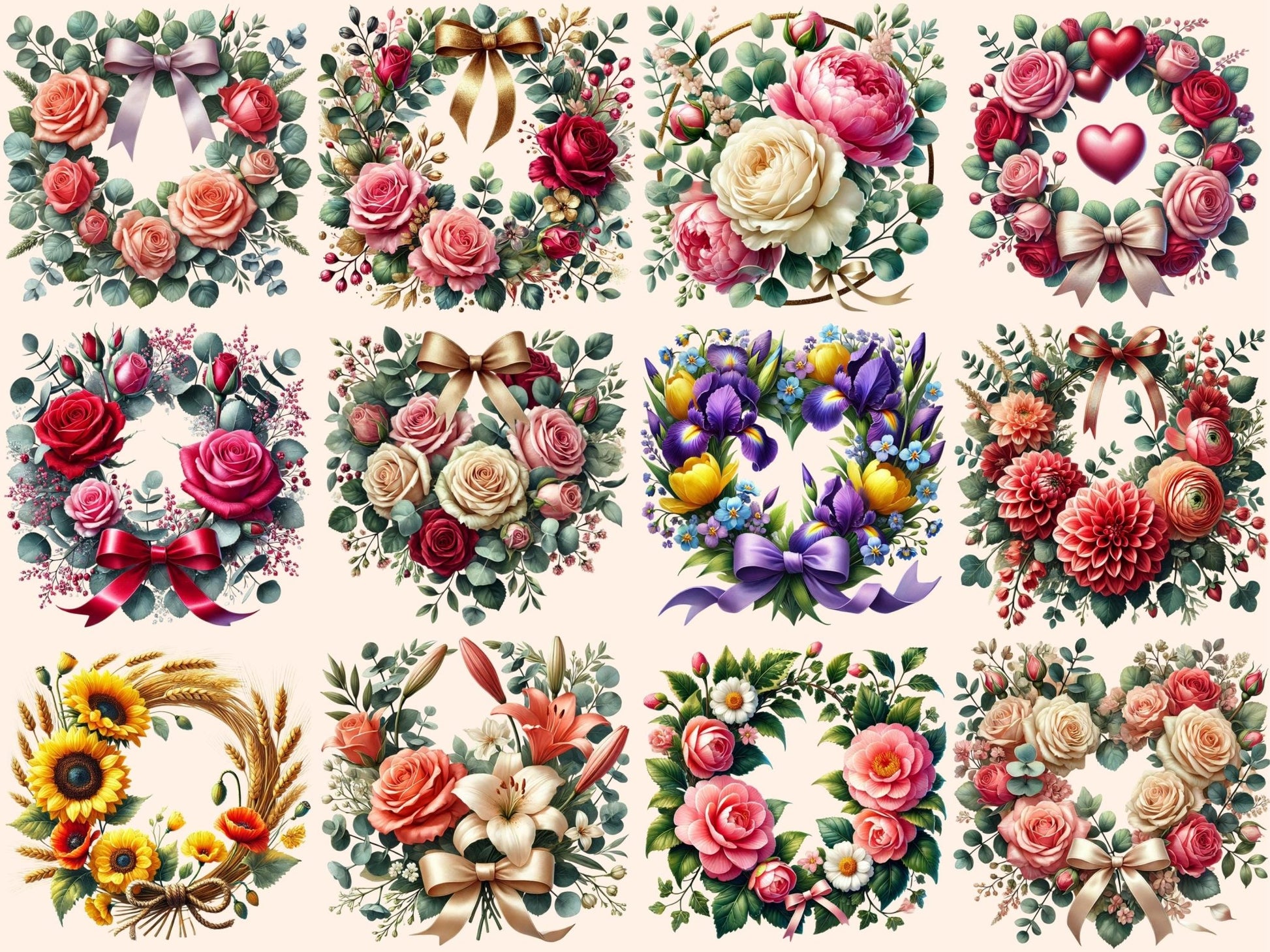 Floral Wreaths Clipart - High - Quality Instant Digital Download for Creative Projects