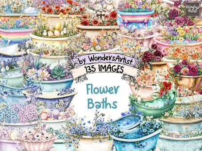 Flower Baths Watercolor Clipart bath clipart bathtub clipart botanical bath png - WondersArtist