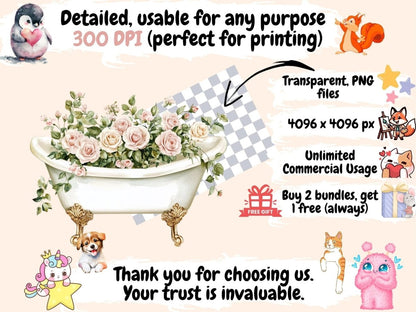 Flower Baths Watercolor Clipart bath clipart bathtub clipart botanical bath png - WondersArtist