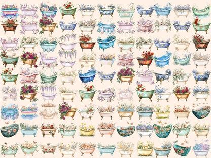 Flower Baths Watercolor Clipart bath clipart bathtub clipart botanical bath png - WondersArtist