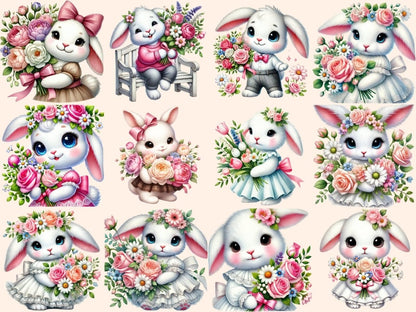 Flower Bunnies Clipart bunny art - Wonders Artist