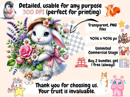 Flower Bunnies (P2) Clipart bunny art - Wonders Artist