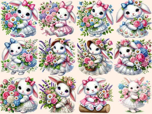 Flower Bunnies (P2) Clipart