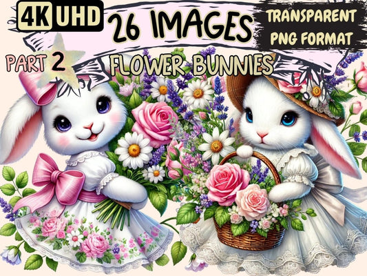 Flower Bunnies (P2) Clipart bunny art - Wonders Artist