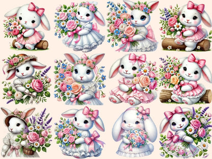 Flower Bunnies (P2) Clipart bunny art - Wonders Artist