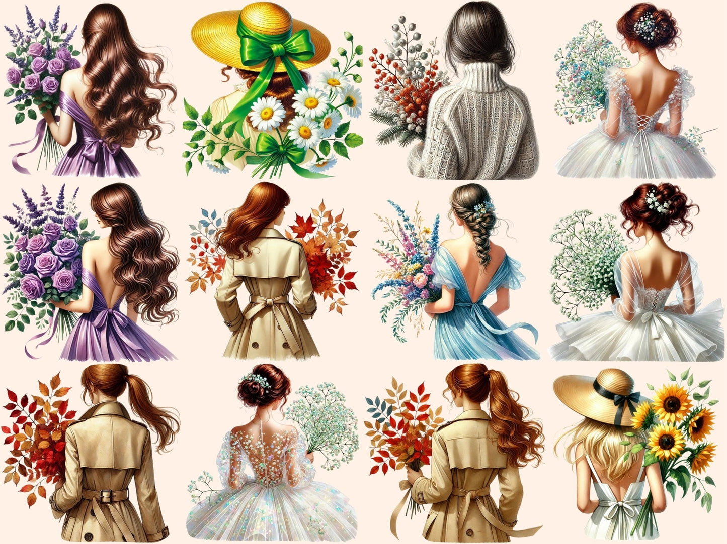 Flower Girls Clipart - High - Quality Instant Digital Download for Creative Projects