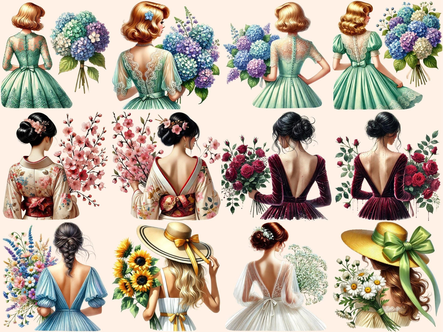 Flower Girls Clipart - High - Quality Instant Digital Download for Creative Projects