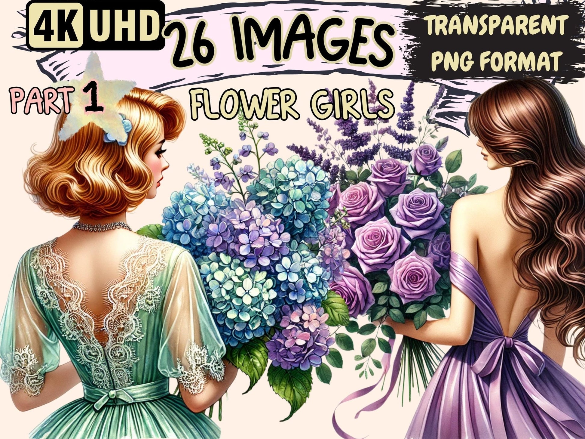 Flower Girls Clipart - High - Quality Instant Digital Download for Creative Projects