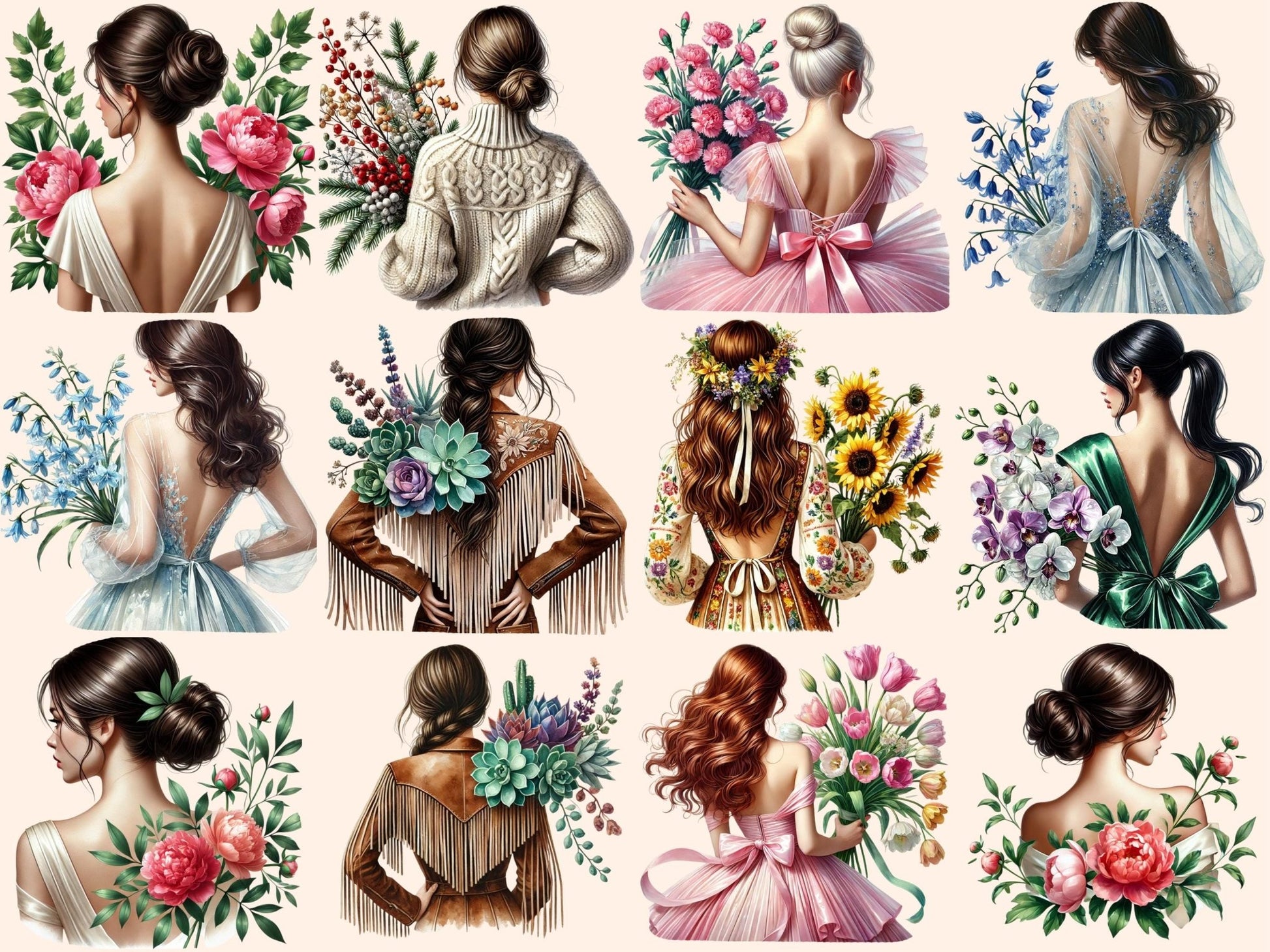 Flower Girls (P2) Clipart - High - Quality Instant Digital Download for Creative Projects