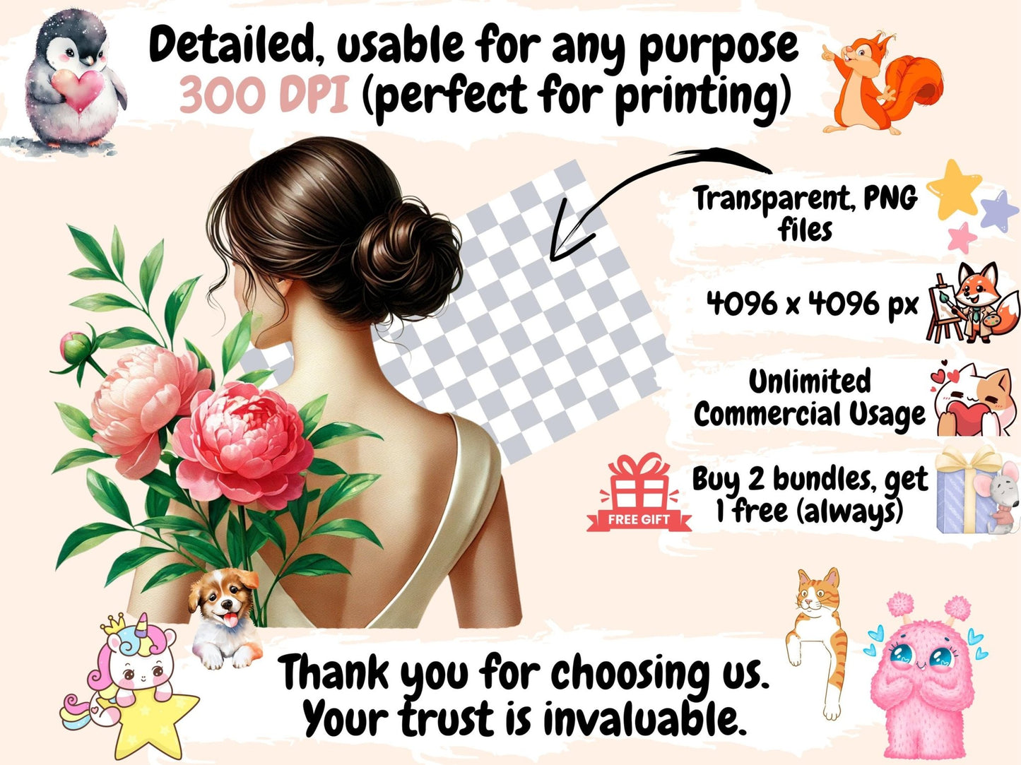 Flower Girls (P2) Clipart - High - Quality Instant Digital Download for Creative Projects