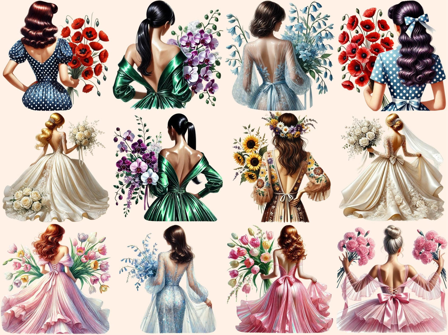 Flower Girls (P2) Clipart - High - Quality Instant Digital Download for Creative Projects