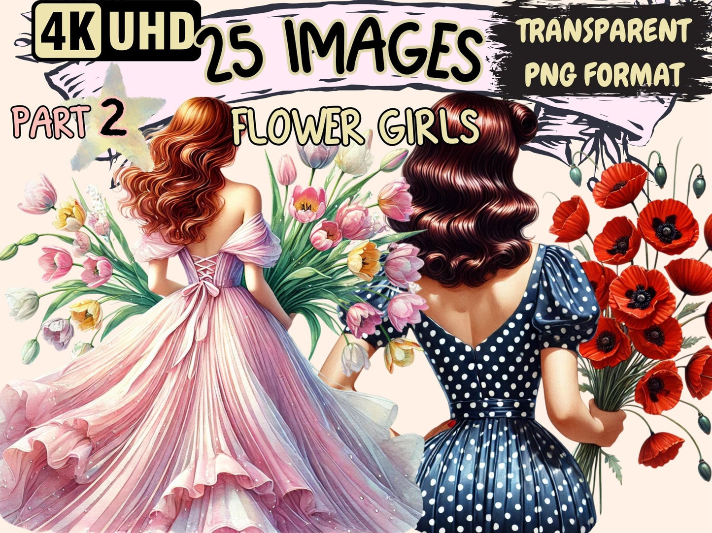 Flower Girls (P2) Clipart - High - Quality Instant Digital Download for Creative Projects