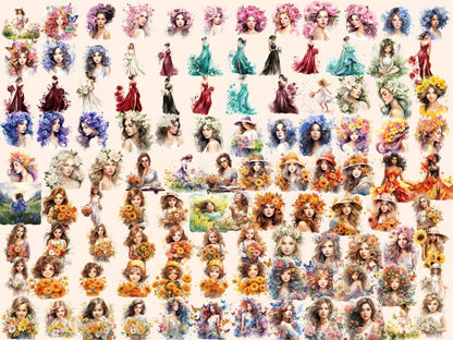 Flower Girls Watercolor Clipart beautiful girl png - Wonders Artist