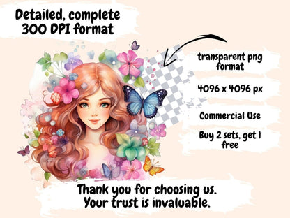 Flower Girls Watercolor Clipart beautiful girl png - Wonders Artist