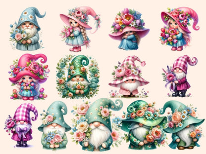 Flower Gnomes Clipart Cute gnome art - Wonders Artist