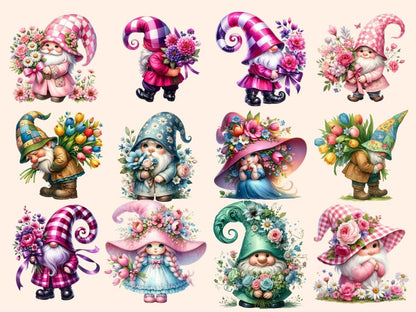 Flower Gnomes Clipart - High - Quality Instant Digital Download for Creative Projects