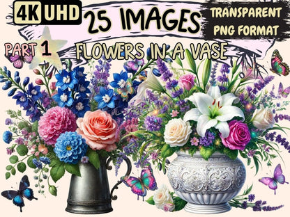 Flowers in a Vase Clipart floral digital art - Wonders Artist