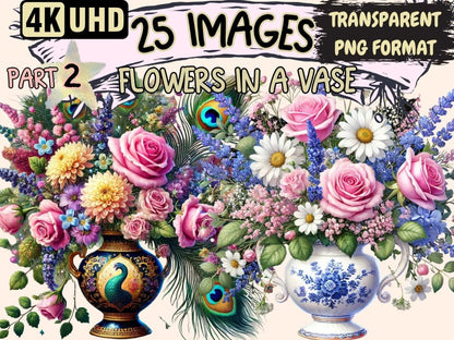 Flowers in a Vase (P2) Clipart floral digital art - Wonders Artist