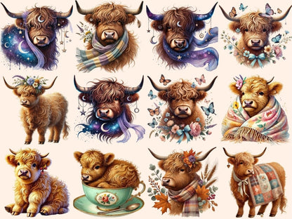 Fluffy Highland Cows Clipart baby cow png - Wonders Artist