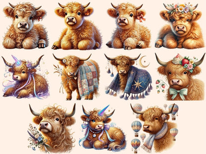 Fluffy Highland Cows Clipart baby cow png - Wonders Artist