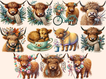 Fluffy Highland Cows (P2) Clipart baby cow png - Wonders Artist
