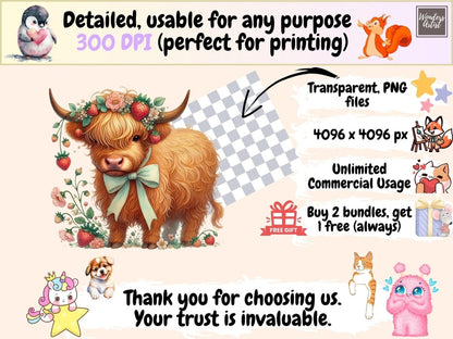 Fluffy Highland Cows (P2) Clipart baby cow png - Wonders Artist