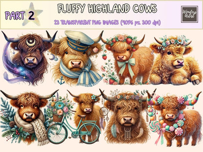 Fluffy Highland Cows (P2) Clipart baby cow png - Wonders Artist
