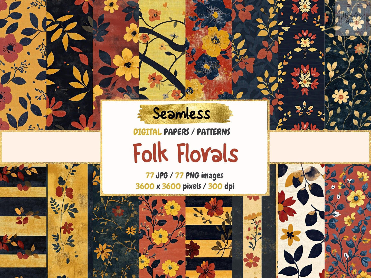 Folk Florals Seamless Digital Paper - High - Quality Instant Digital Download for Creative Projects