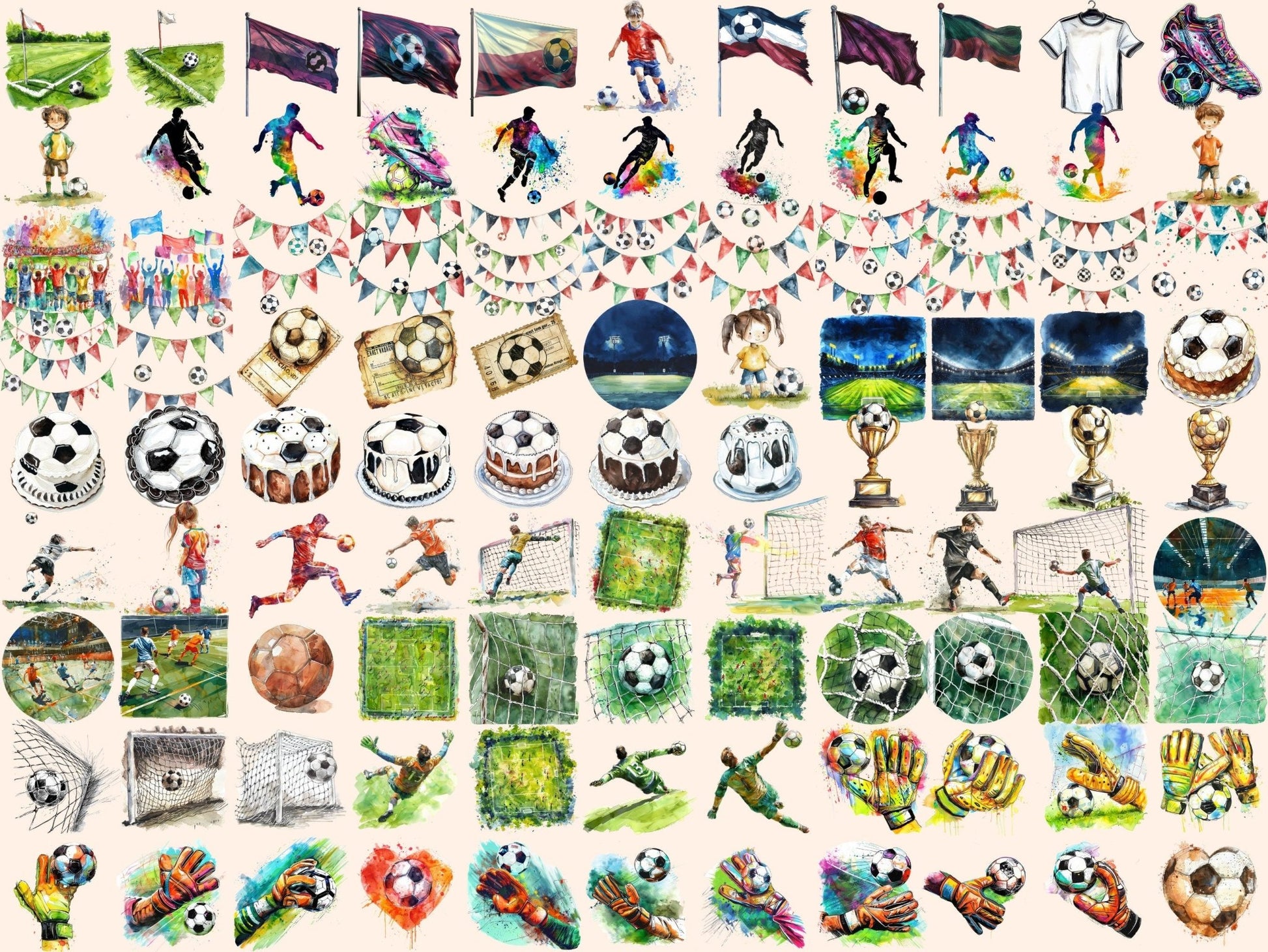 Football Watercolor Clipart - High - Quality Instant Digital Download for Creative Projects