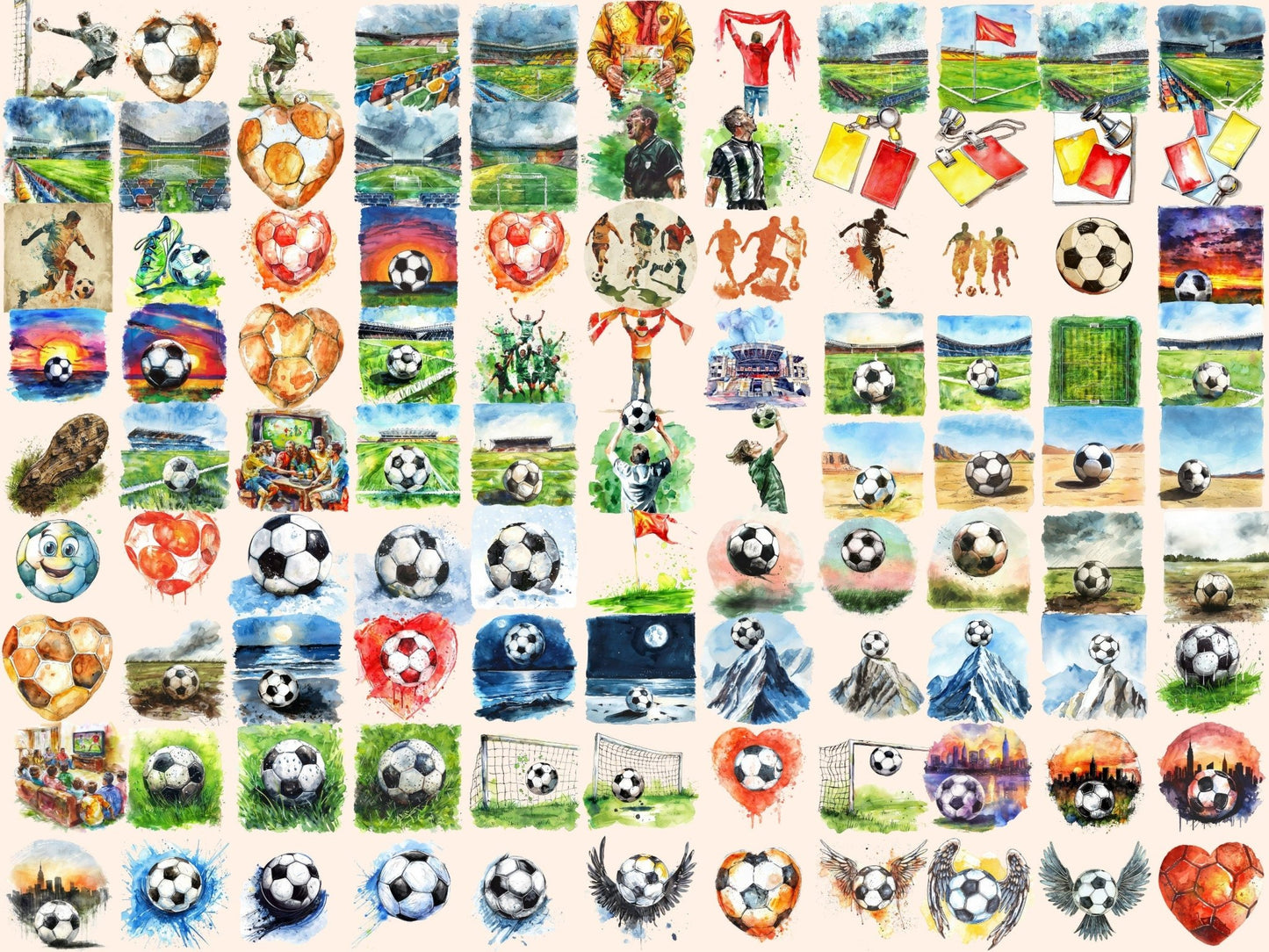 Football Watercolor Clipart - High - Quality Instant Digital Download for Creative Projects