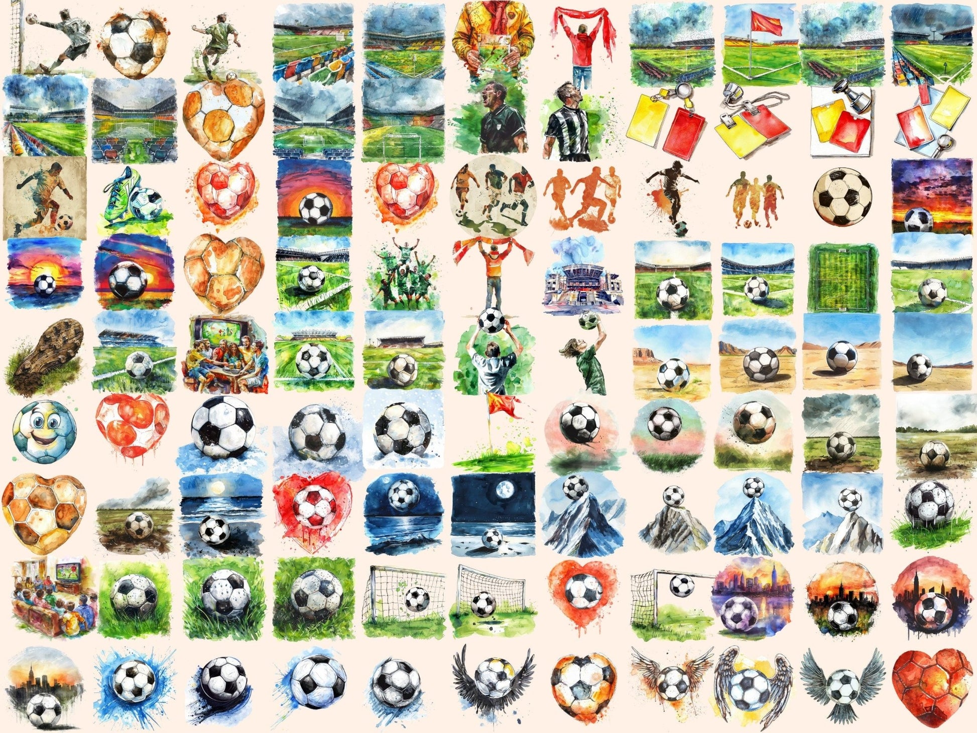 Football Watercolor Clipart - High - Quality Instant Digital Download for Creative Projects