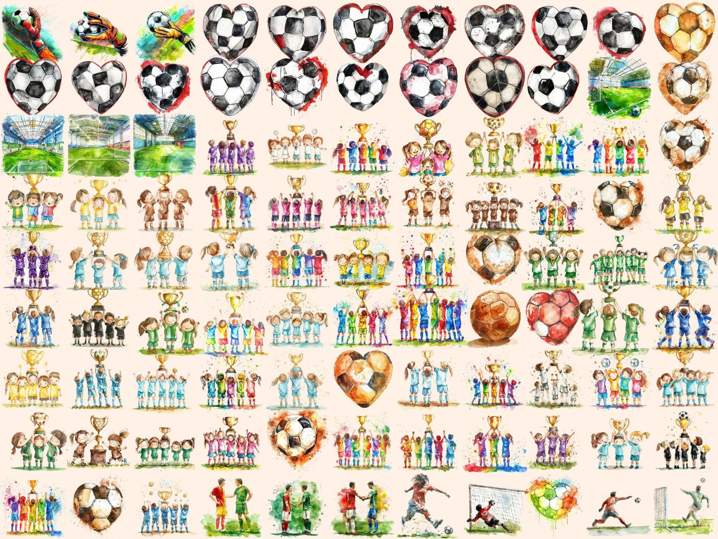 Football Watercolor Clipart - High - Quality Instant Digital Download for Creative Projects