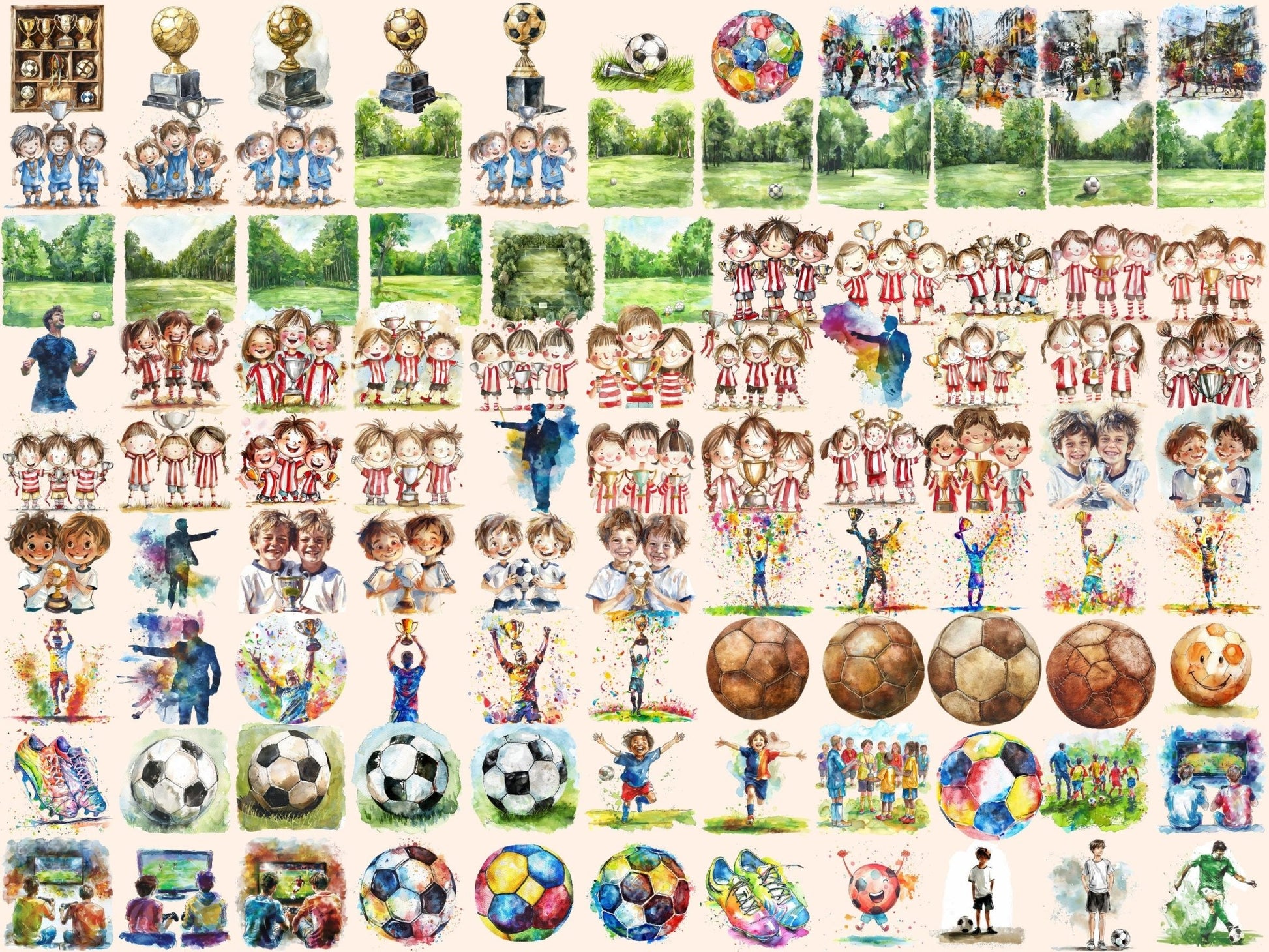 Football Watercolor Clipart - High - Quality Instant Digital Download for Creative Projects