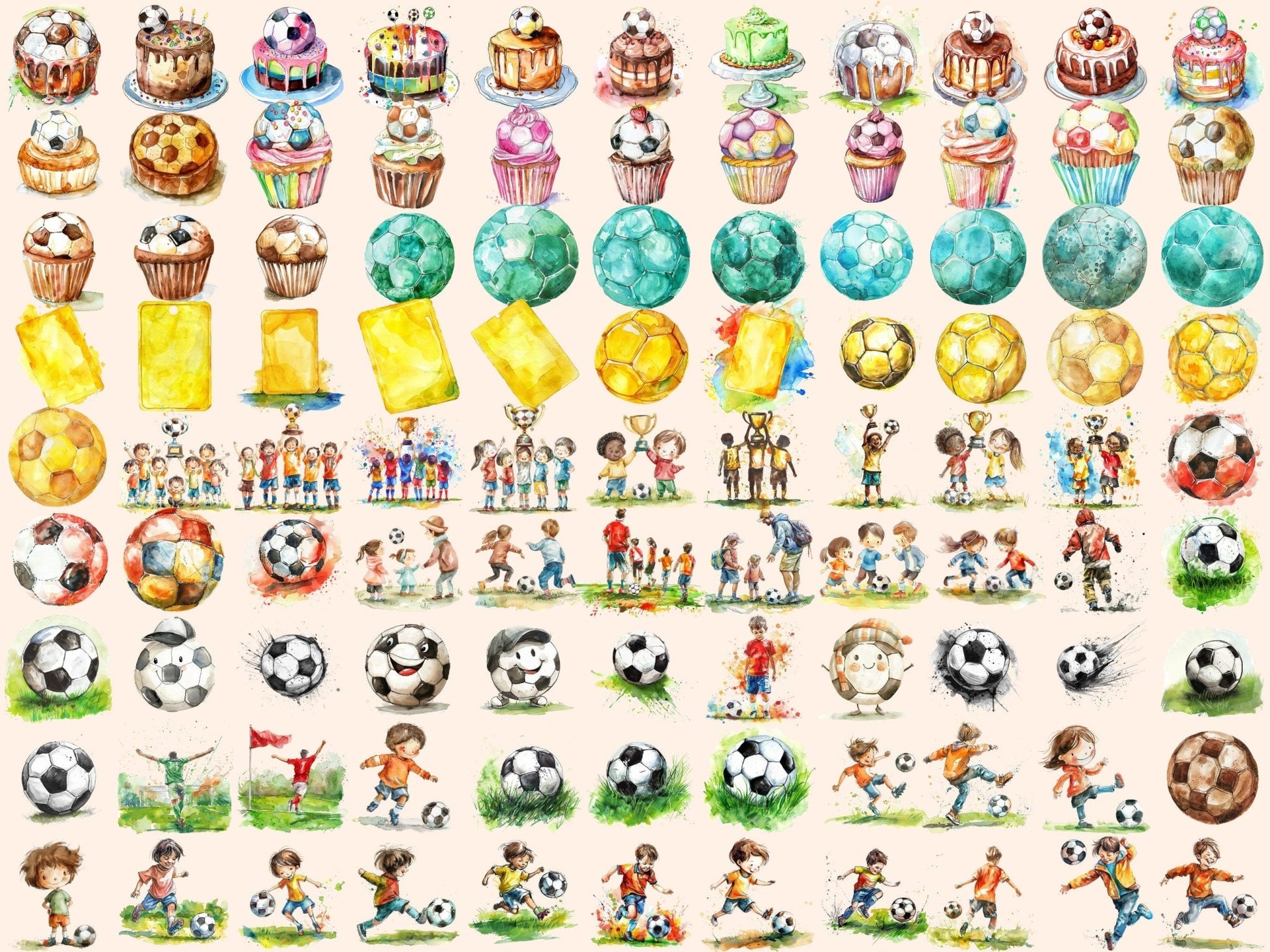 Football Watercolor Clipart - High - Quality Instant Digital Download for Creative Projects