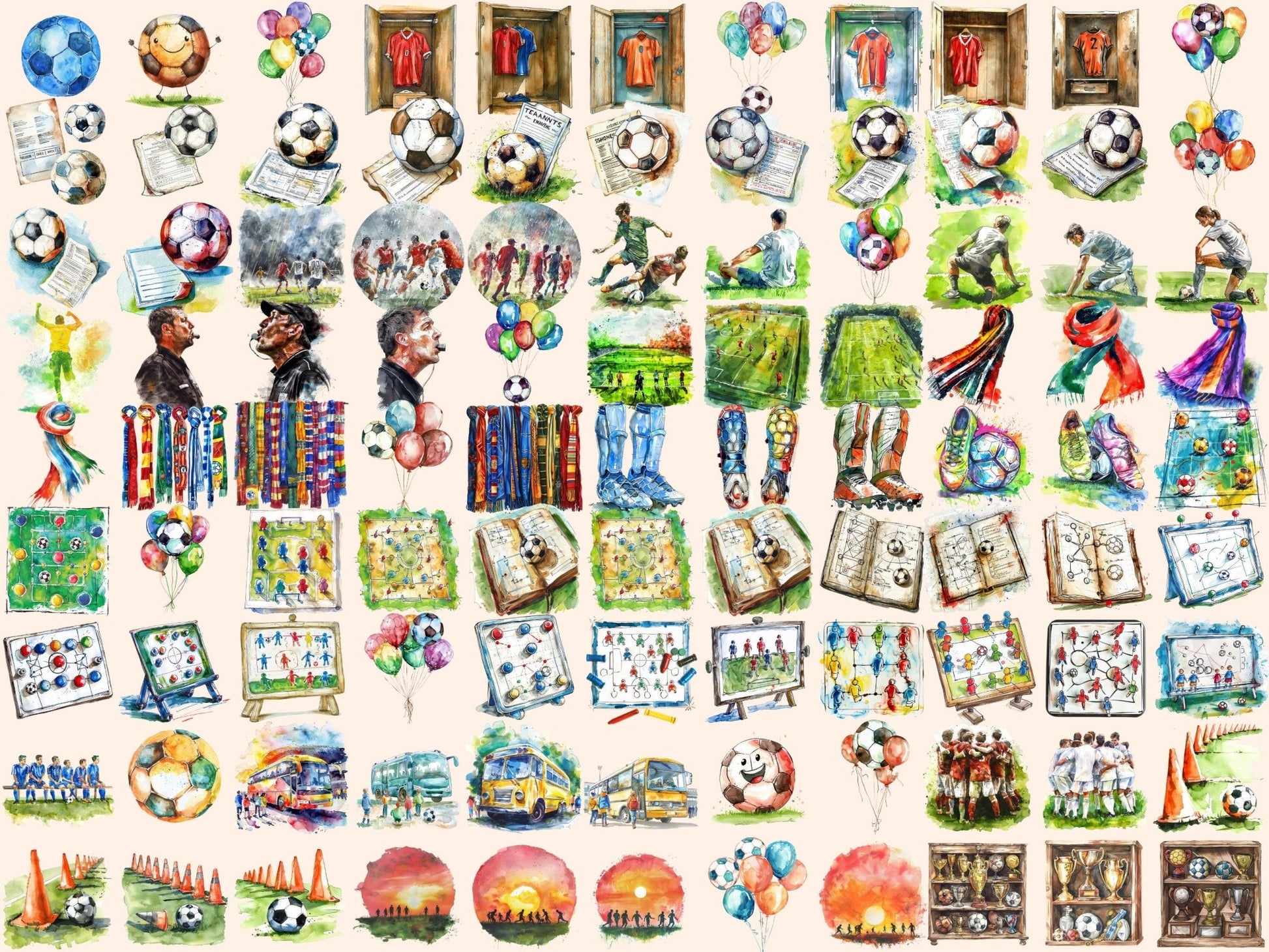 Football Watercolor Clipart - High - Quality Instant Digital Download for Creative Projects