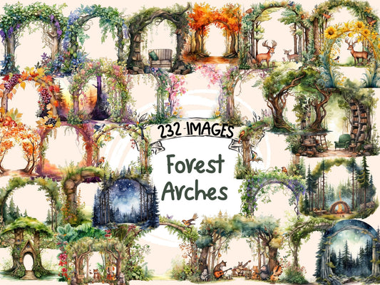 Forest Arches Watercolor Clipart - High - Quality Instant Digital Download for Creative Projects