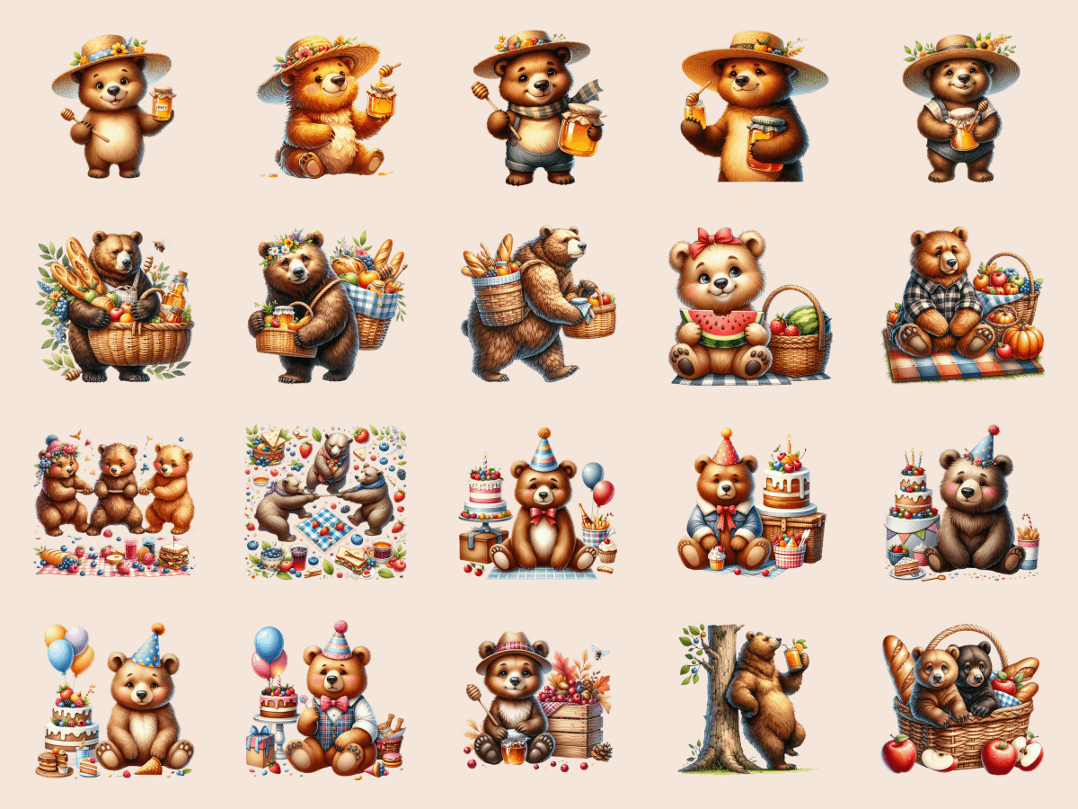 Forest Bear Picnic Clipart All Bundles Clipart Line Art - WondersArtist