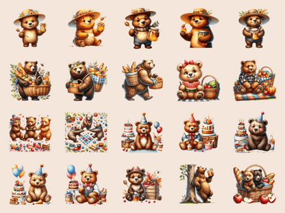 Forest Bear Picnic Clipart All Bundles Clipart Line Art - WondersArtist