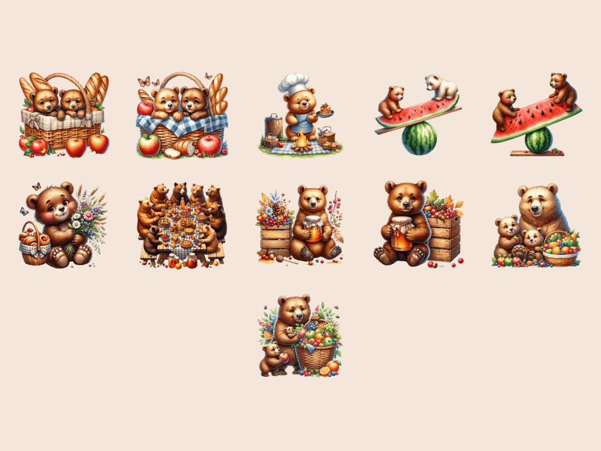 Forest Bear Picnic Clipart All Bundles Clipart Line Art - WondersArtist