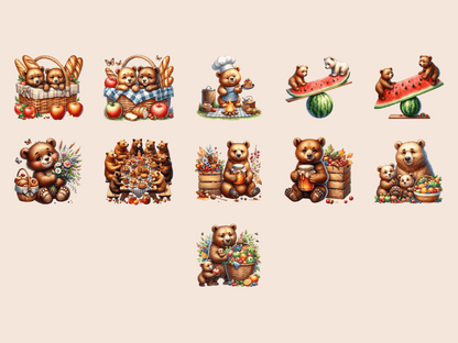 Forest Bear Picnic Clipart All Bundles Clipart Line Art - WondersArtist