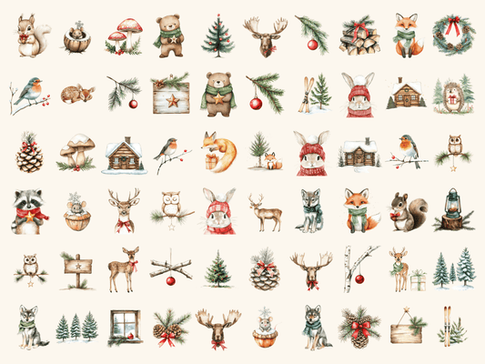 Forest Christmas Watercolor Clipart