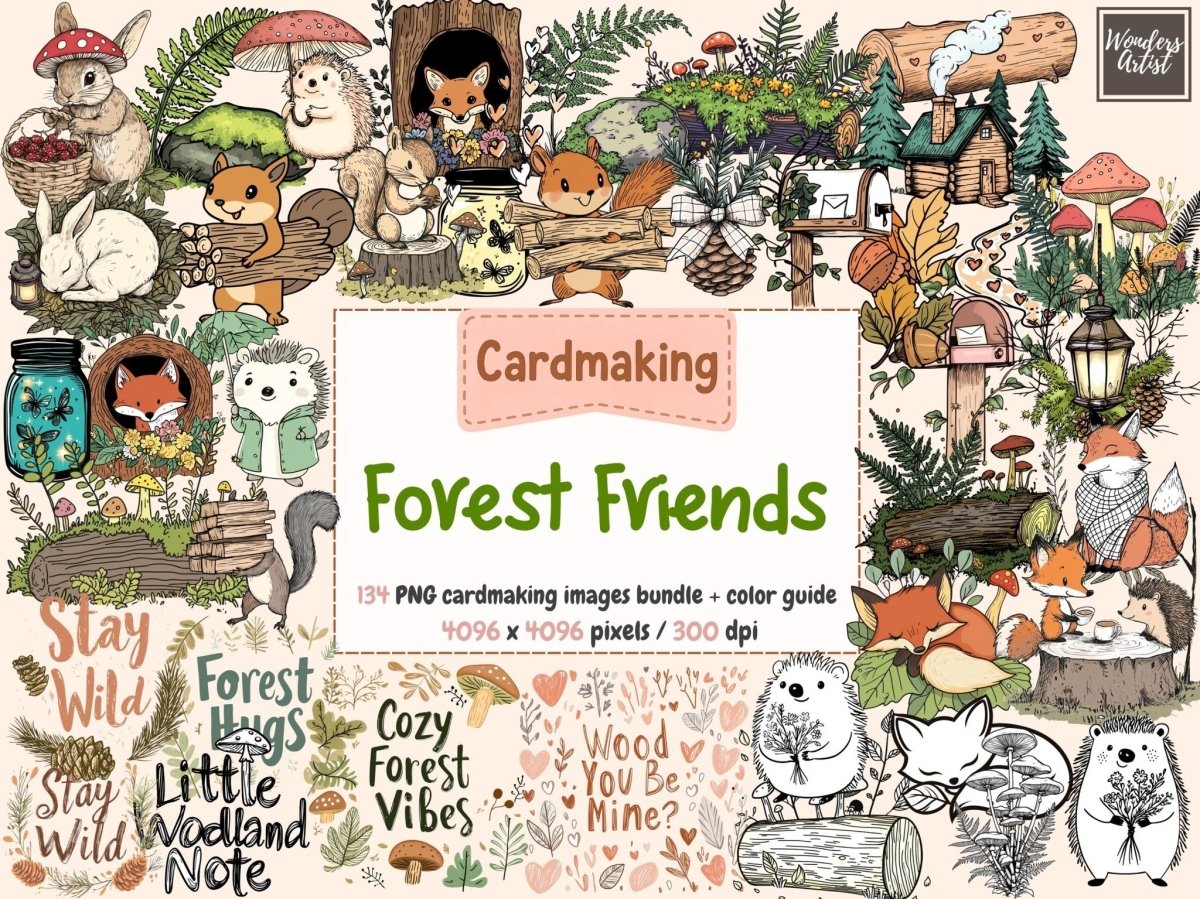 Forest friends cardmaking clipart 134 png woodland animal graphics